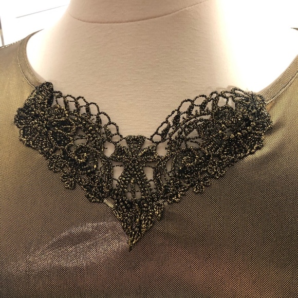 Lauren Lee Blouse Vintage Lace Neckline Metallic Gold Extra Large - Picture 7 of 11